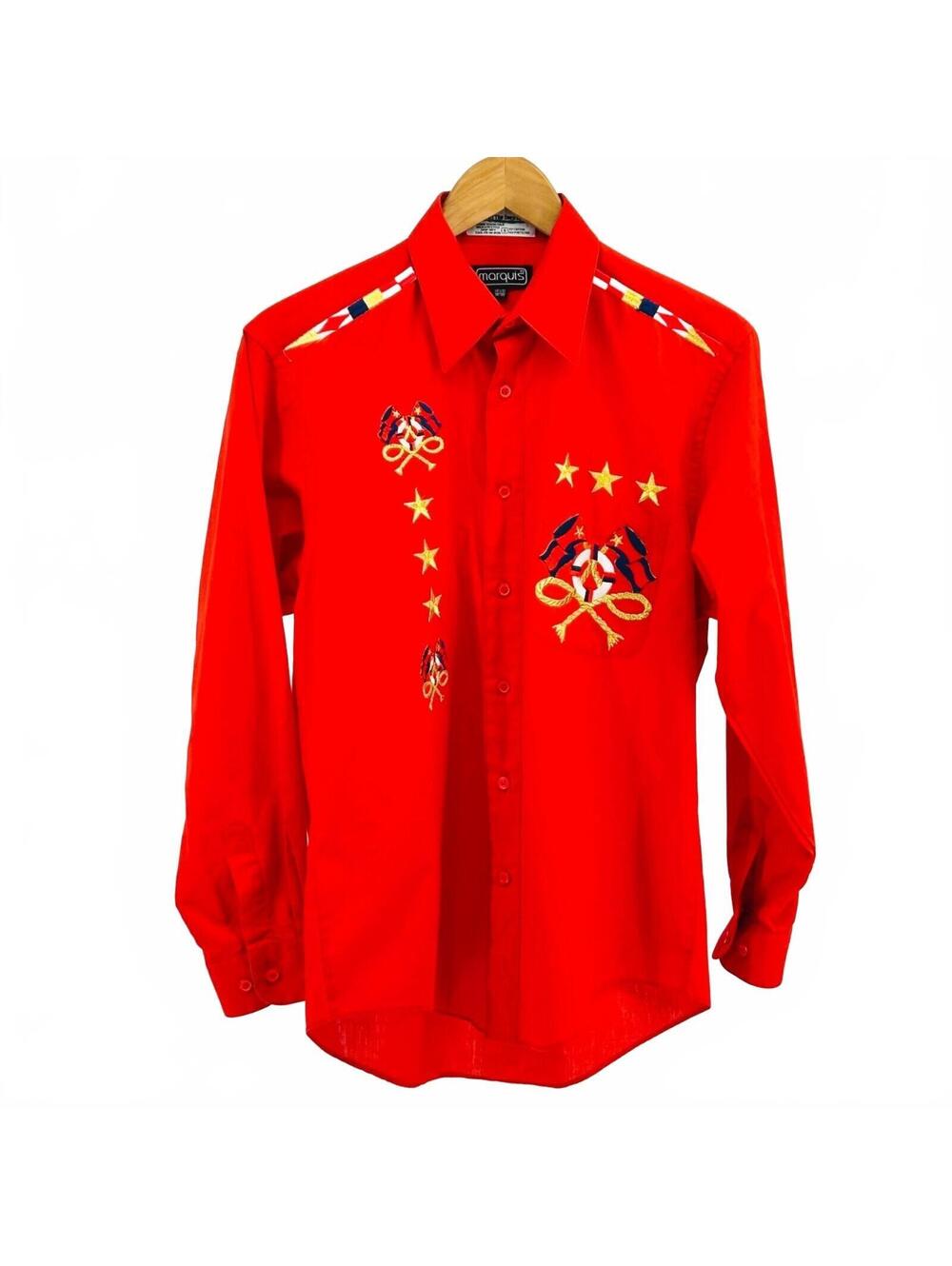 Vintage 80s Marquis Red Nautical Embroidered Shirt